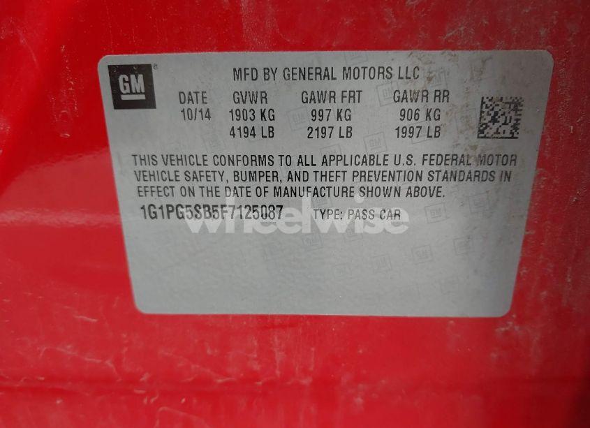 Photo 9 of 2015 Chevrolet Cruze LTZ (VIN 1G1PG5SB5F7125087)