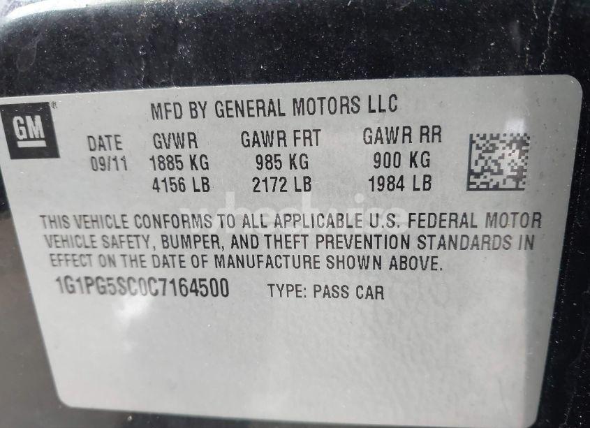 Photo 9 of 2012 Chevrolet Cruze 2LT (VIN 1G1PG5SC0C7164500)