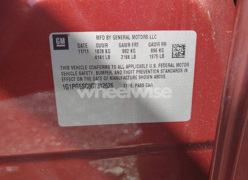 Photo 9 of 2012 Chevrolet Cruze 2LT (VIN 1G1PG5SC0C7212626)