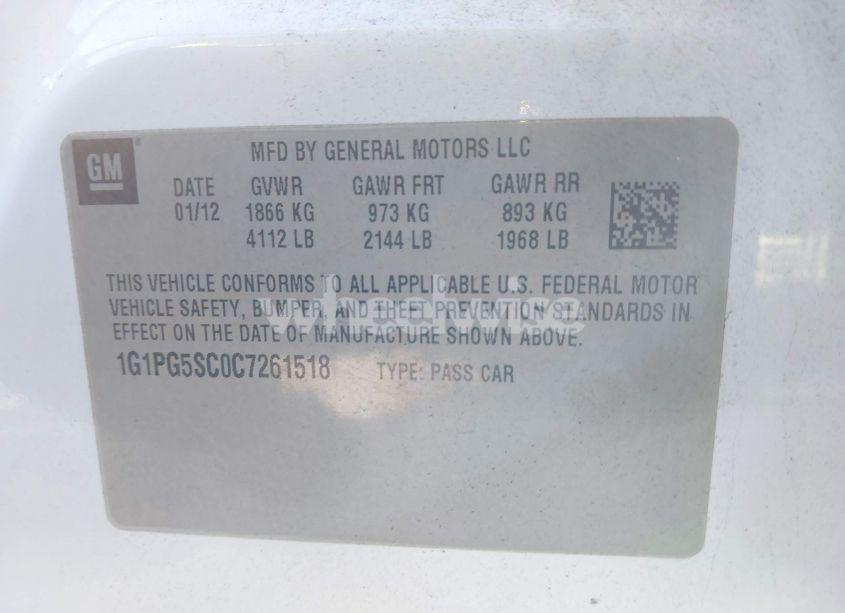 Photo 9 of 2012 Chevrolet Cruze 2LT (VIN 1G1PG5SC0C7261518)