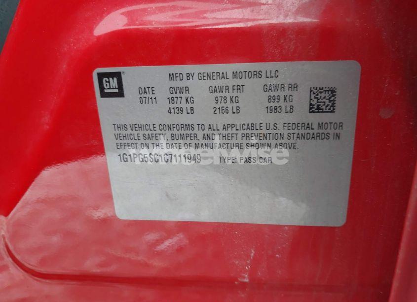 Photo 9 of 2012 Chevrolet Cruze 2LT (VIN 1G1PG5SC1C7111949)
