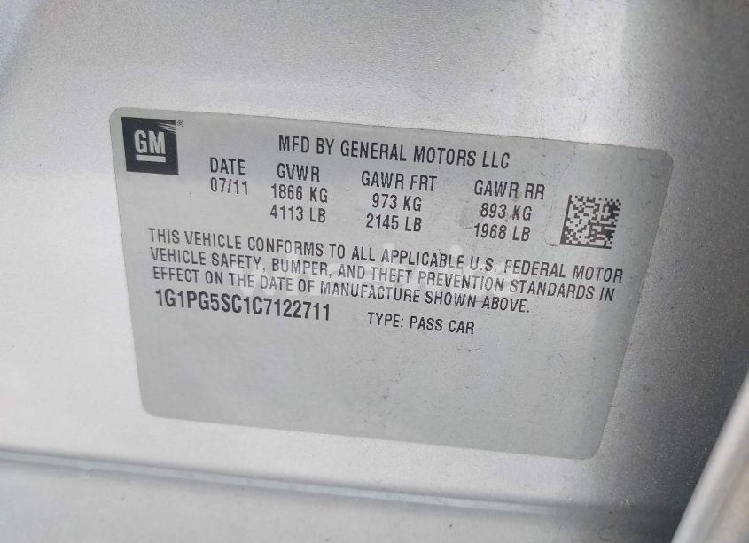 Photo 9 of 2012 Chevrolet Cruze 2LT (VIN 1G1PG5SC1C7122711)