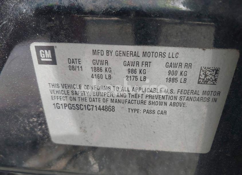 Photo 9 of 2012 Chevrolet Cruze 2LT (VIN 1G1PG5SC1C7144868)