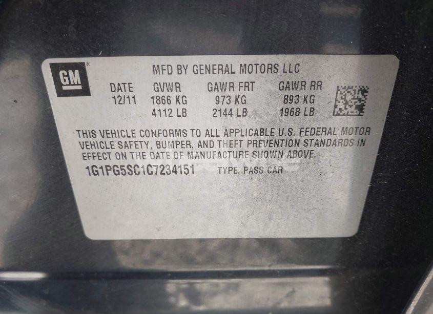 Photo 9 of 2012 Chevrolet Cruze 2LT (VIN 1G1PG5SC1C7234151)