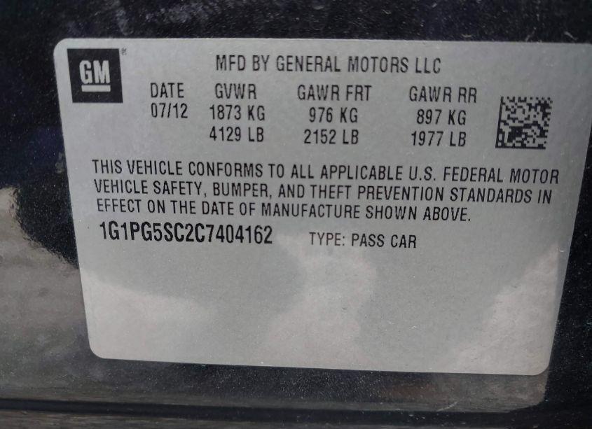 Photo 9 of 2012 Chevrolet Cruze 2LT (VIN 1G1PG5SC2C7404162)