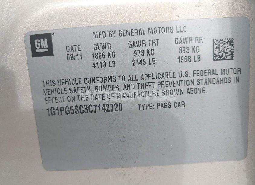 Photo 9 of 2012 Chevrolet Cruze 2LT (VIN 1G1PG5SC3C7142720)