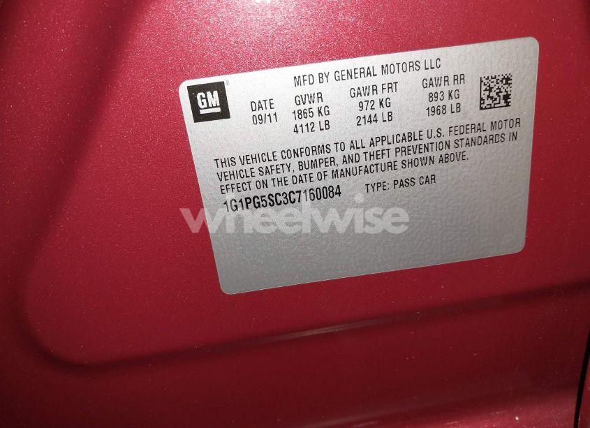 Photo 9 of 2012 Chevrolet Cruze 2LT (VIN 1G1PG5SC3C7160084)