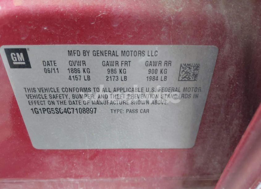 Photo 9 of 2012 Chevrolet Cruze 2LT (VIN 1G1PG5SC4C7108897)