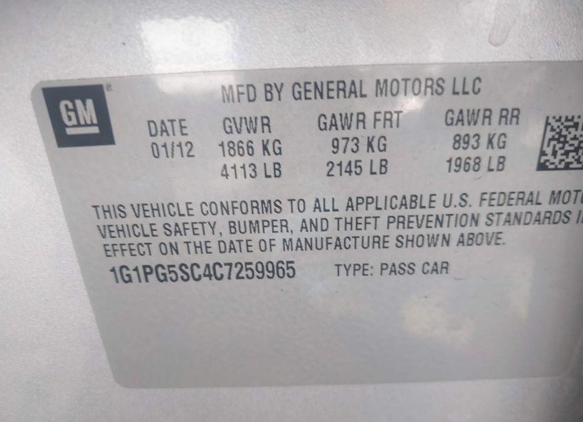 Photo 9 of 2012 Chevrolet Cruze 2LT (VIN 1G1PG5SC4C7259965)
