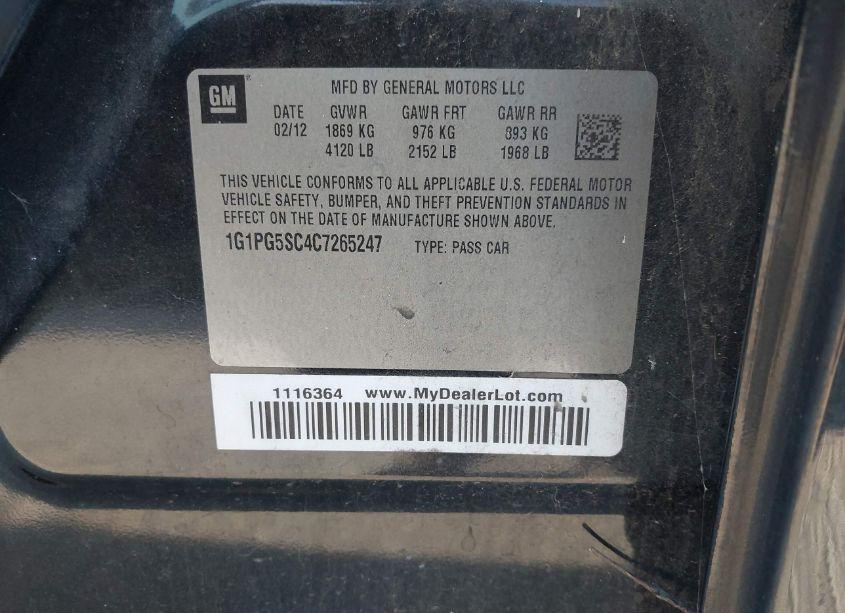 Photo 9 of 2012 Chevrolet Cruze 2LT (VIN 1G1PG5SC4C7265247)