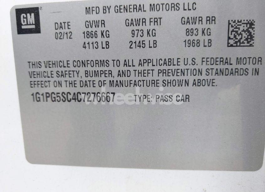 Photo 9 of 2012 Chevrolet Cruze 2LT (VIN 1G1PG5SC4C7276667)