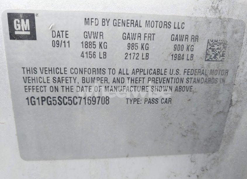 Photo 9 of 2012 Chevrolet Cruze 2LT (VIN 1G1PG5SC5C7169708)