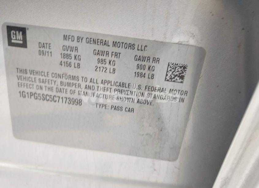 Photo 9 of 2012 Chevrolet Cruze 2LT (VIN 1G1PG5SC5C7173998)