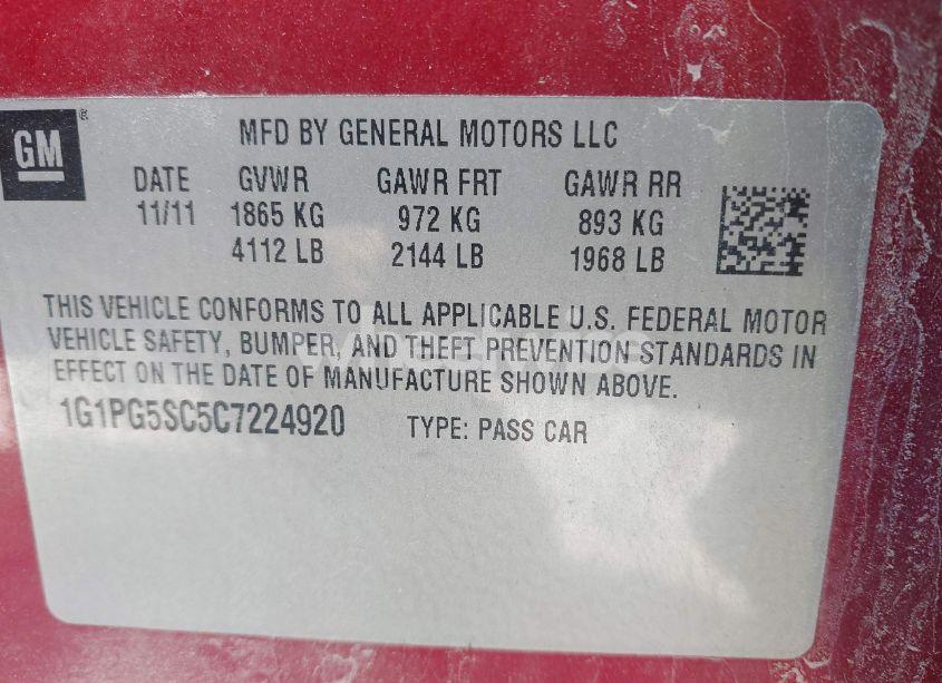 Photo 9 of 2012 Chevrolet Cruze 2LT (VIN 1G1PG5SC5C7224920)