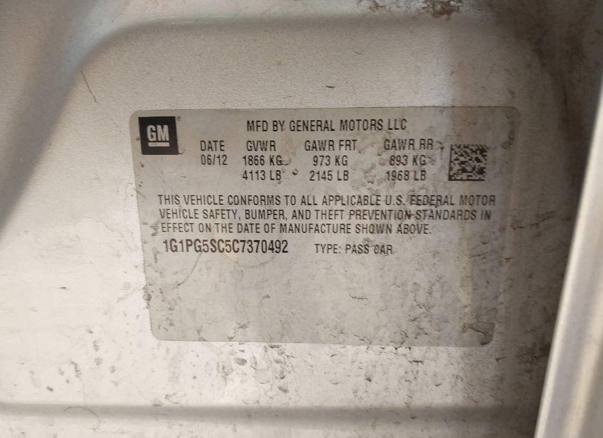 Photo 9 of 2012 Chevrolet Cruze 2LT (VIN 1G1PG5SC5C7370492)