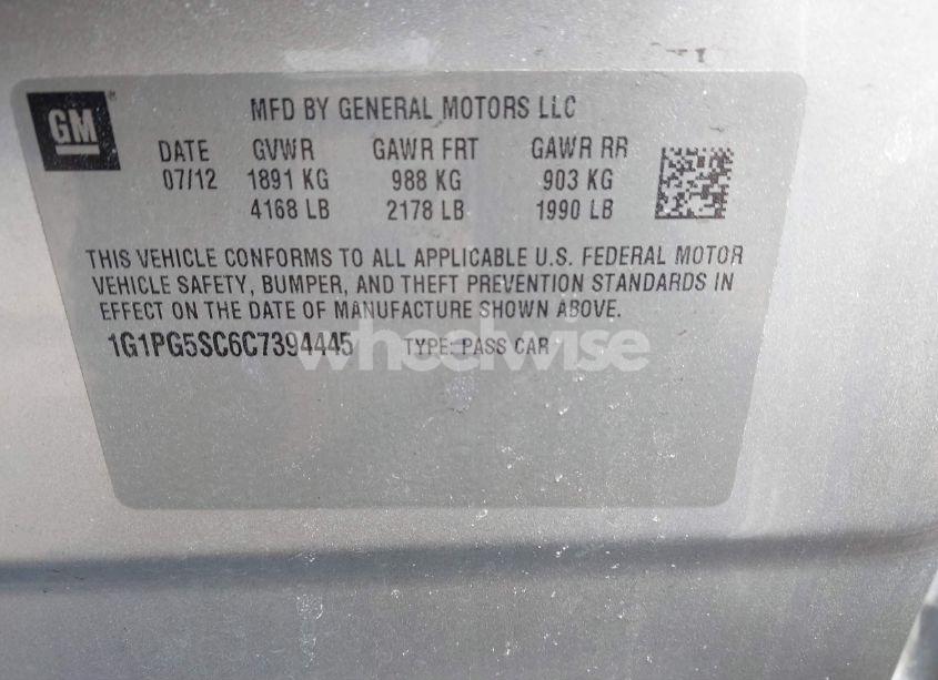 Photo 9 of 2012 Chevrolet Cruze 2LT (VIN 1G1PG5SC6C7394445)