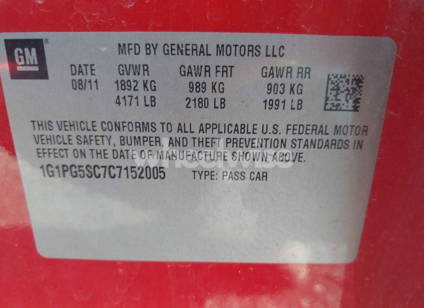 Photo 9 of 2012 Chevrolet Cruze 2LT (VIN 1G1PG5SC7C7152005)