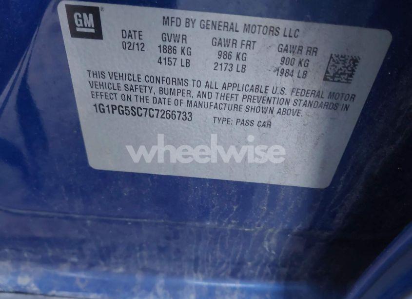 Photo 9 of 2012 Chevrolet Cruze 2LT (VIN 1G1PG5SC7C7266733)