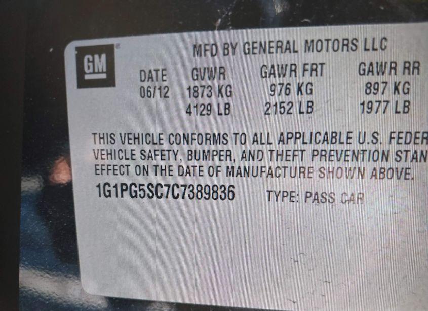 Photo 9 of 2012 Chevrolet Cruze 2LT (VIN 1G1PG5SC7C7389836)