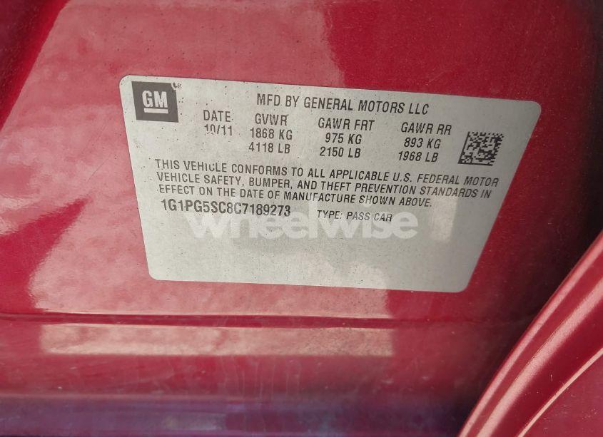 Photo 9 of 2012 Chevrolet Cruze 2LT (VIN 1G1PG5SC8C7189273)