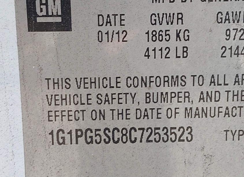 Photo 9 of 2012 Chevrolet Cruze 2LT (VIN 1G1PG5SC8C7253523)