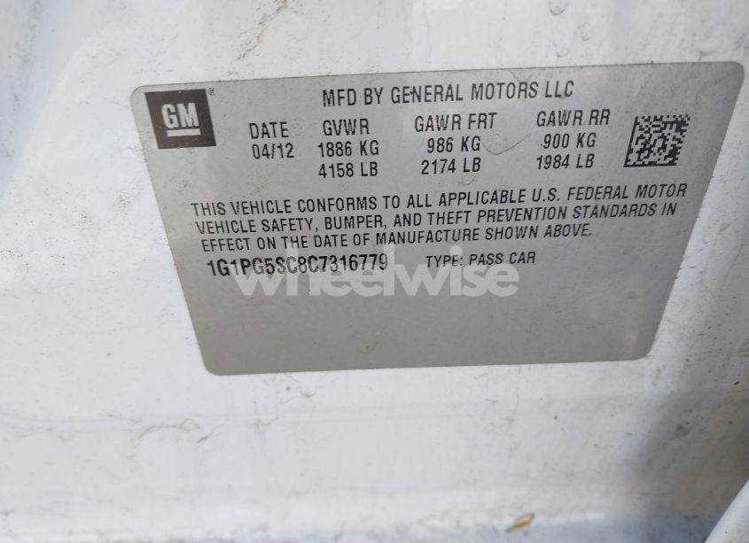 Photo 9 of 2012 Chevrolet Cruze 2LT (VIN 1G1PG5SC8C7316779)