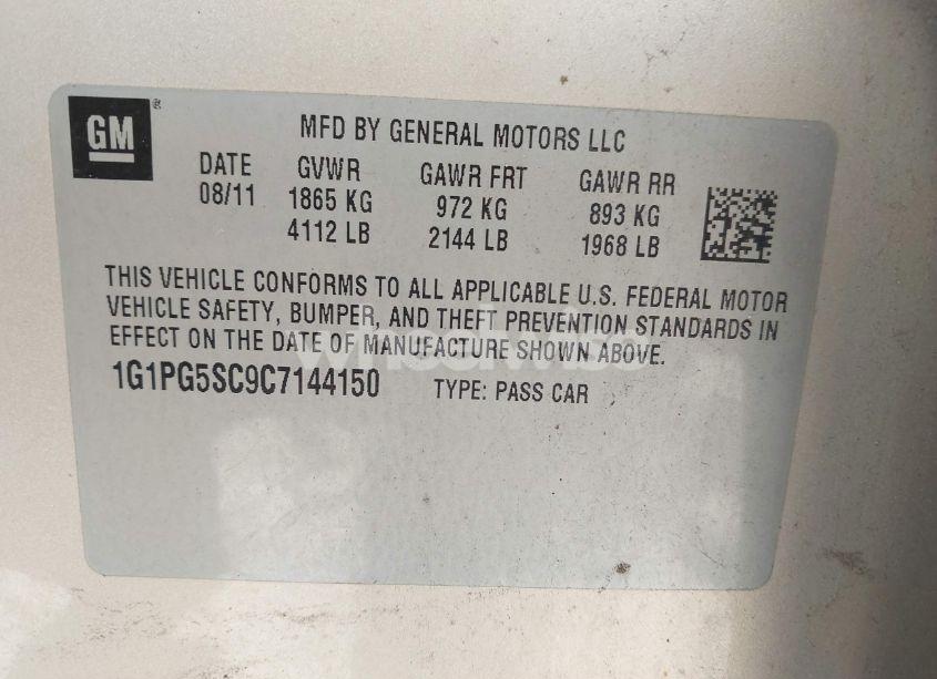 Photo 9 of 2012 Chevrolet Cruze 2LT (VIN 1G1PG5SC9C7144150)