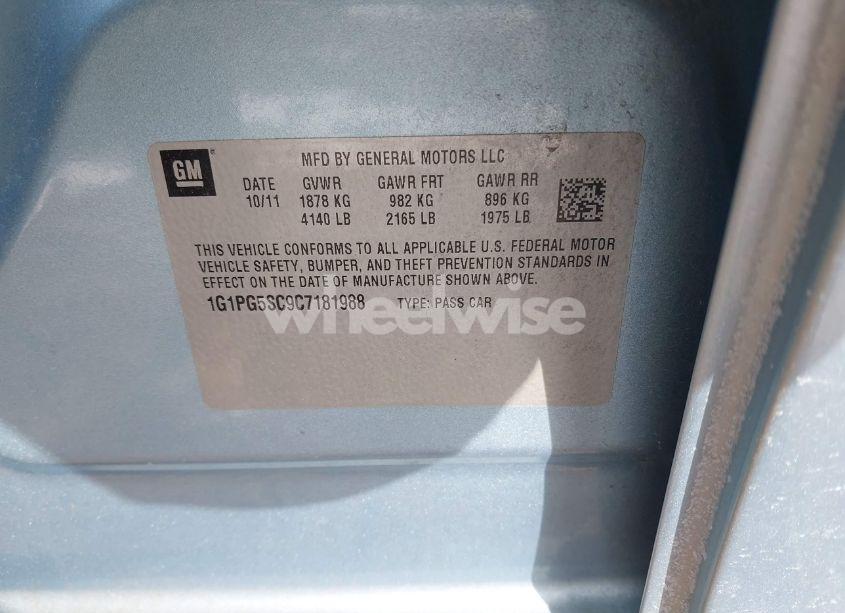 Photo 9 of 2012 Chevrolet Cruze 2LT (VIN 1G1PG5SC9C7181988)