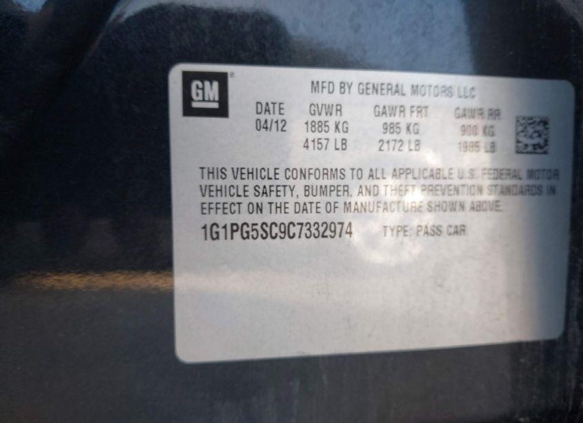 Photo 9 of 2012 Chevrolet Cruze 2LT (VIN 1G1PG5SC9C7332974)