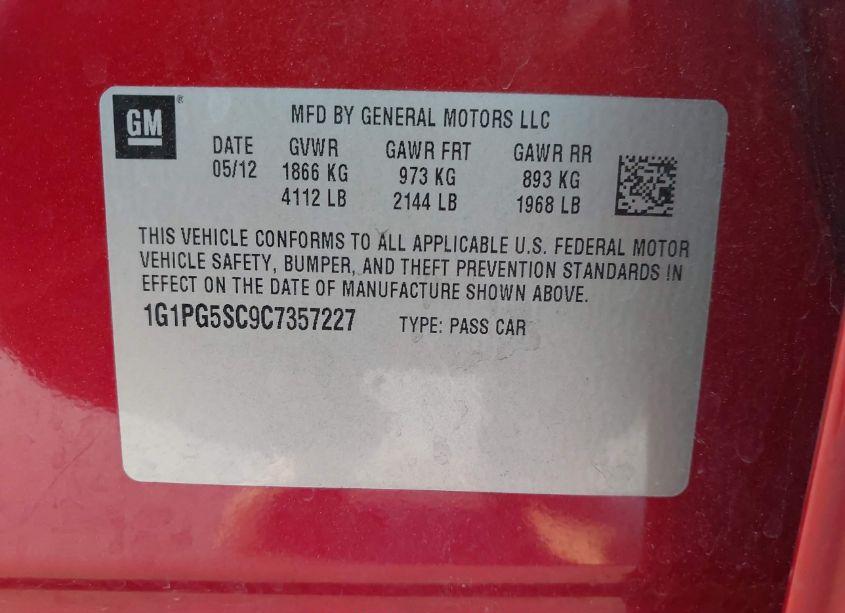 Photo 9 of 2012 Chevrolet Cruze 2LT (VIN 1G1PG5SC9C7357227)