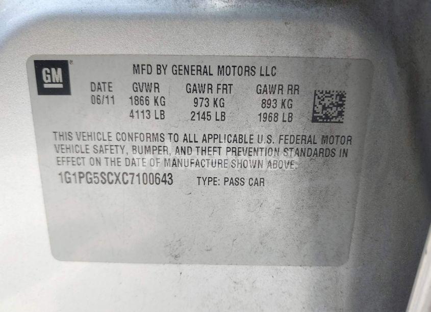 Photo 9 of 2012 Chevrolet Cruze 2LT (VIN 1G1PG5SCXC7100643)