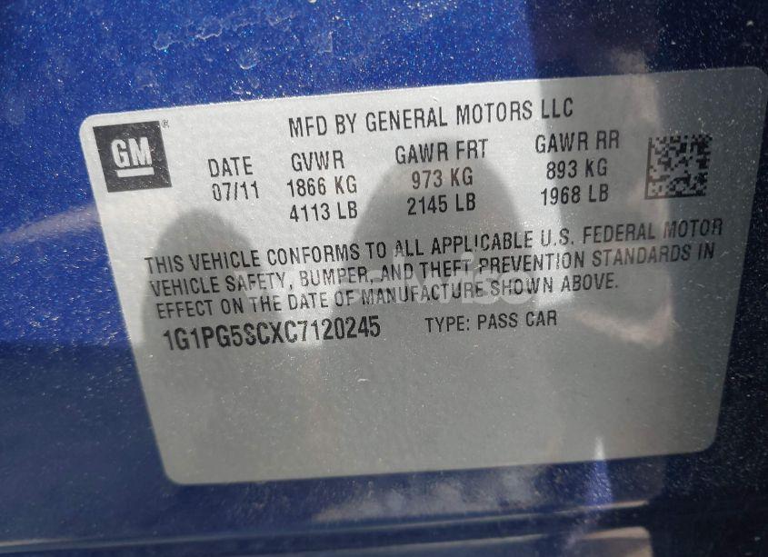 Photo 9 of 2012 Chevrolet Cruze 2LT (VIN 1G1PG5SCXC7120245)