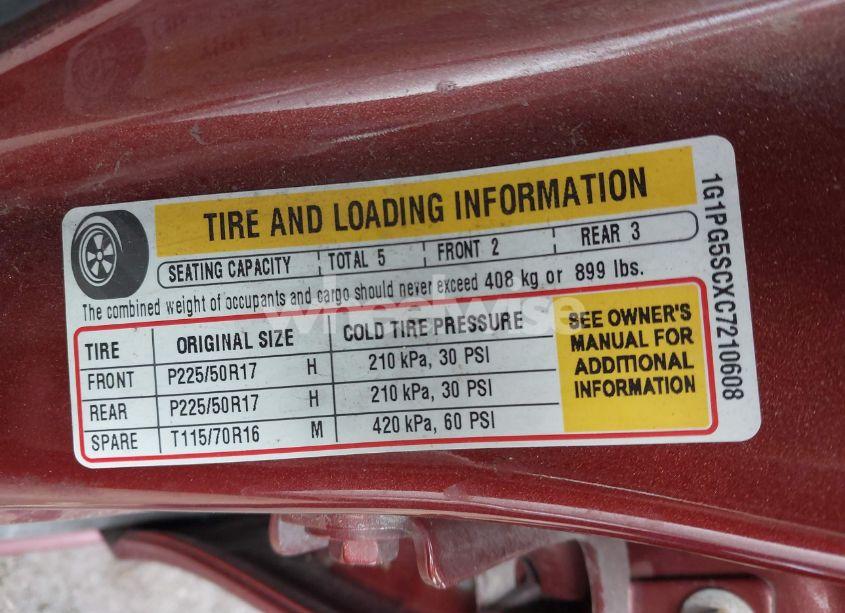 Photo 9 of 2012 Chevrolet Cruze 2LT (VIN 1G1PG5SCXC7210608)