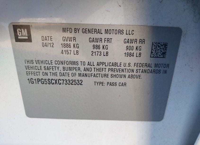Photo 9 of 2012 Chevrolet Cruze 2LT (VIN 1G1PG5SCXC7332532)
