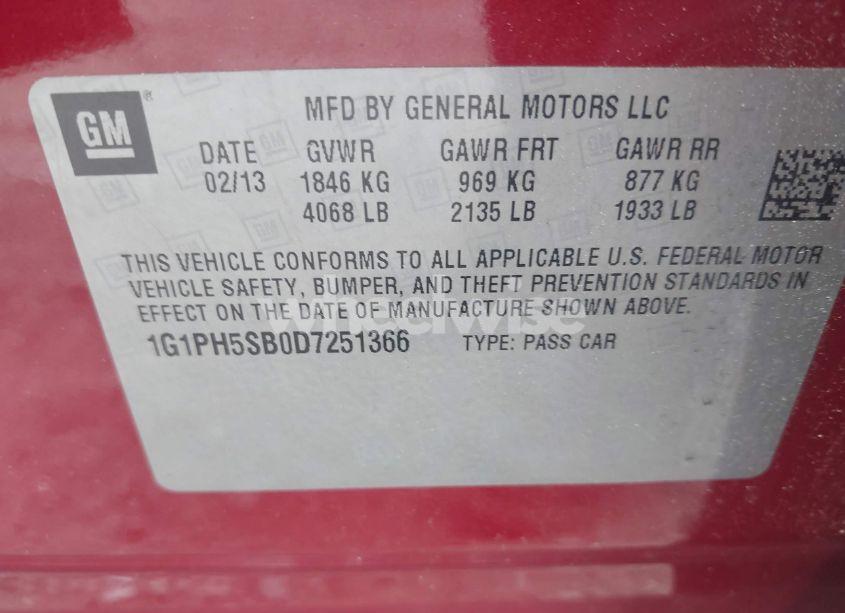 Photo 9 of 2013 Chevrolet Cruze ECO AUTO (VIN 1G1PH5SB0D7251366)