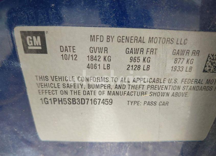 Photo 9 of 2013 Chevrolet Cruze ECO AUTO (VIN 1G1PH5SB3D7167459)