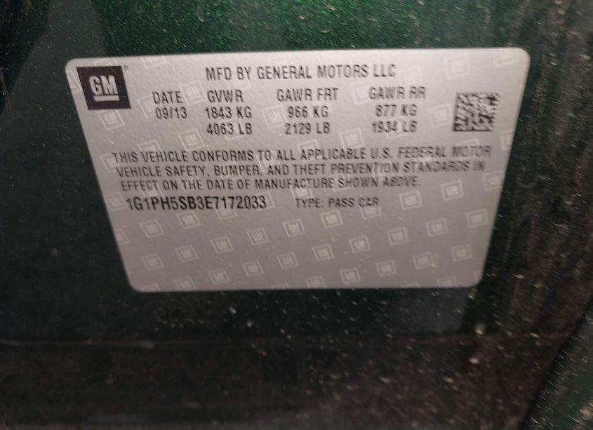 Photo 9 of 2014 Chevrolet Cruze ECO AUTO (VIN 1G1PH5SB3E7172033)