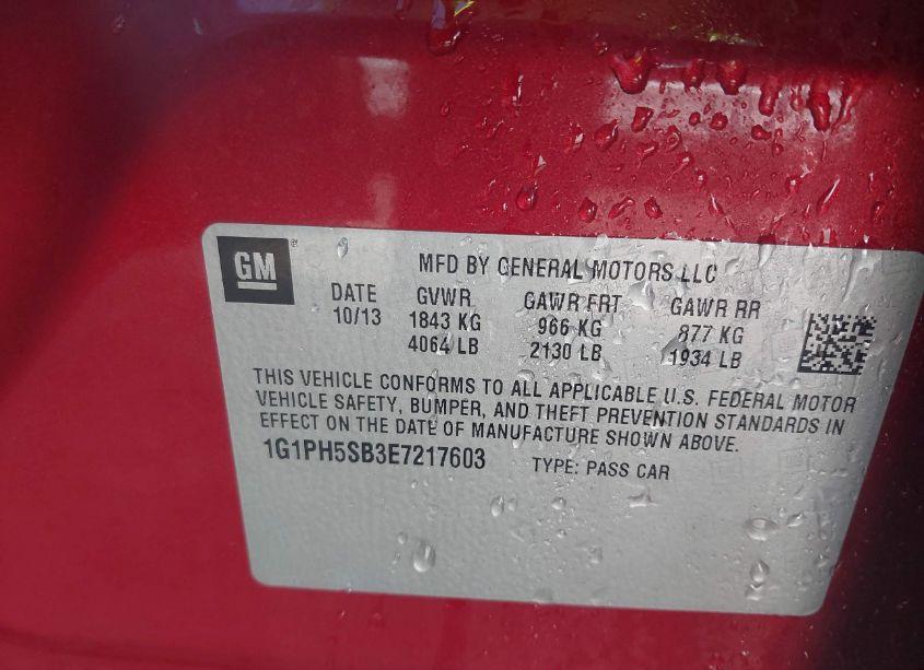 Photo 9 of 2014 Chevrolet Cruze ECO AUTO (VIN 1G1PH5SB3E7217603)