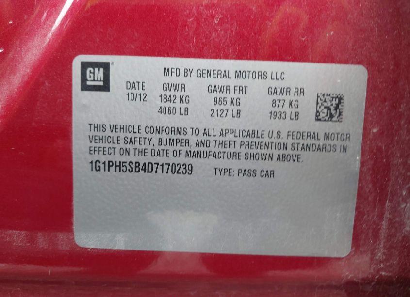 Photo 9 of 2013 Chevrolet Cruze ECO AUTO (VIN 1G1PH5SB4D7170239)