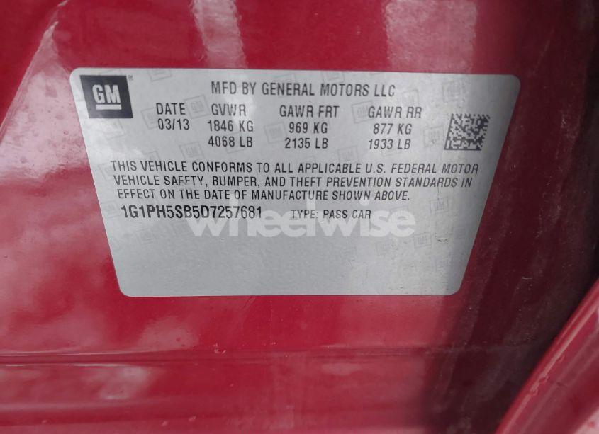 Photo 9 of 2013 Chevrolet Cruze ECO AUTO (VIN 1G1PH5SB5D7257681)