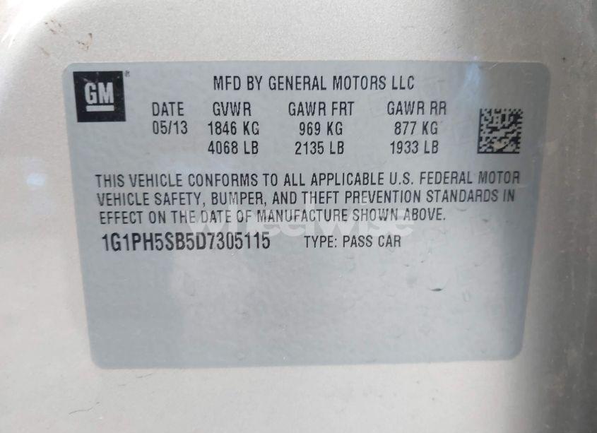 Photo 9 of 2013 Chevrolet Cruze ECO AUTO (VIN 1G1PH5SB5D7305115)