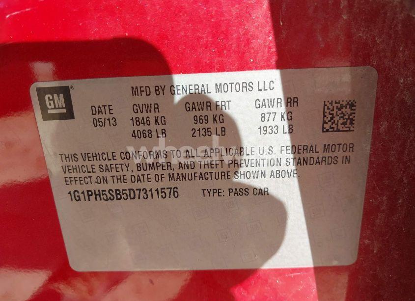 Photo 9 of 2013 Chevrolet Cruze ECO AUTO (VIN 1G1PH5SB5D7311576)