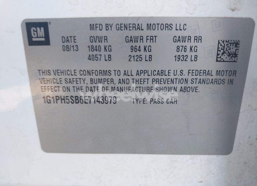 Photo 9 of 2014 Chevrolet Cruze ECO AUTO (VIN 1G1PH5SB6E7143979)