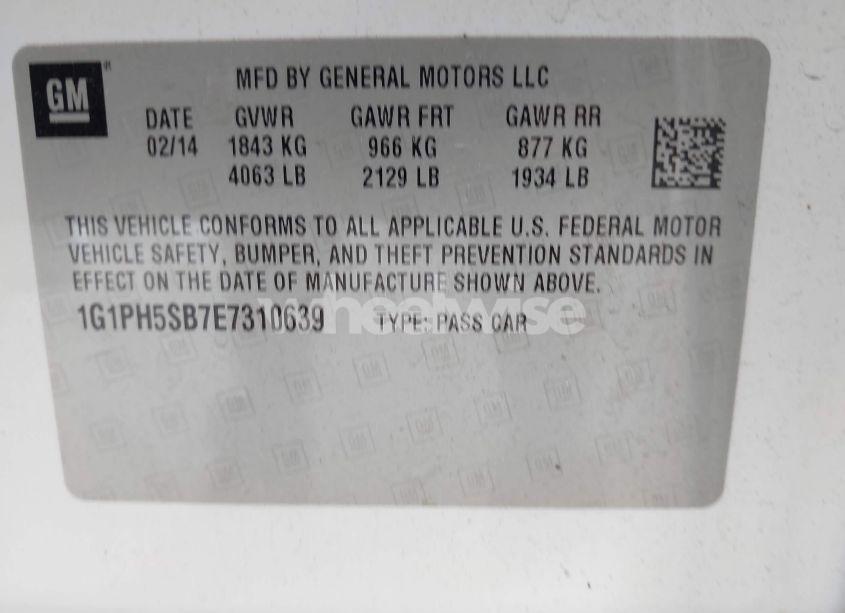 Photo 9 of 2014 Chevrolet Cruze ECO AUTO (VIN 1G1PH5SB7E7310639)