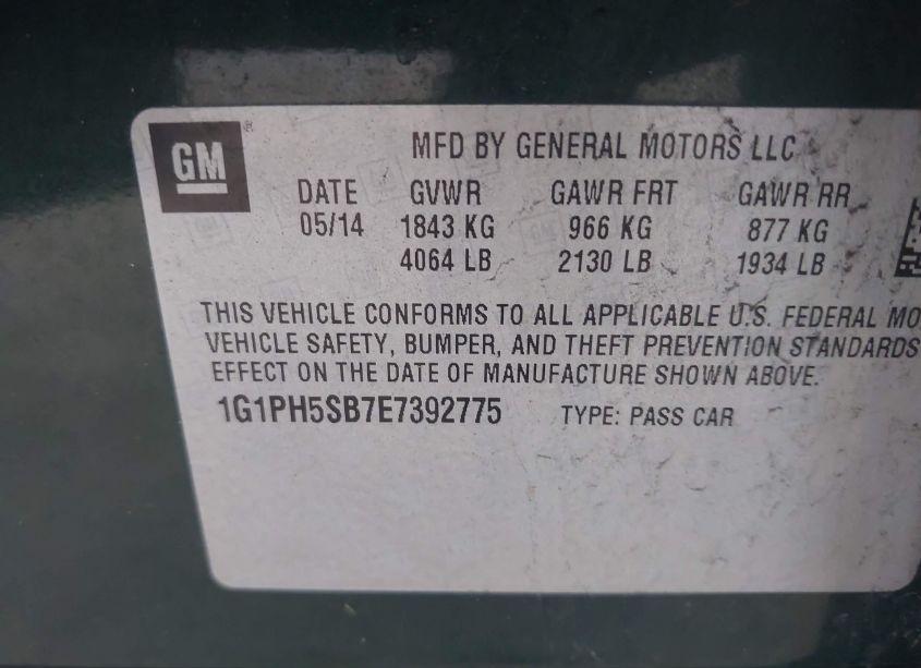 Photo 9 of 2014 Chevrolet Cruze ECO AUTO (VIN 1G1PH5SB7E7392775)