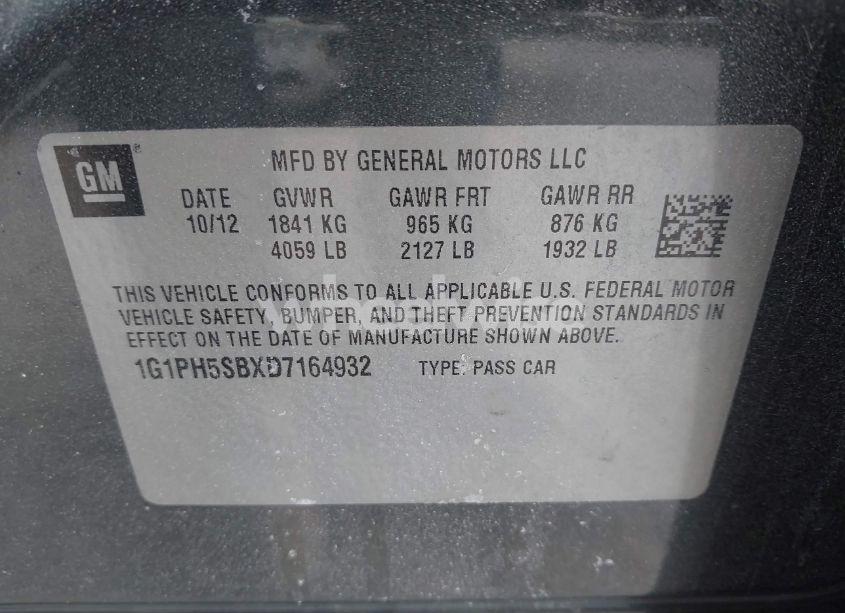 Photo 9 of 2013 Chevrolet Cruze ECO AUTO (VIN 1G1PH5SBXD7164932)