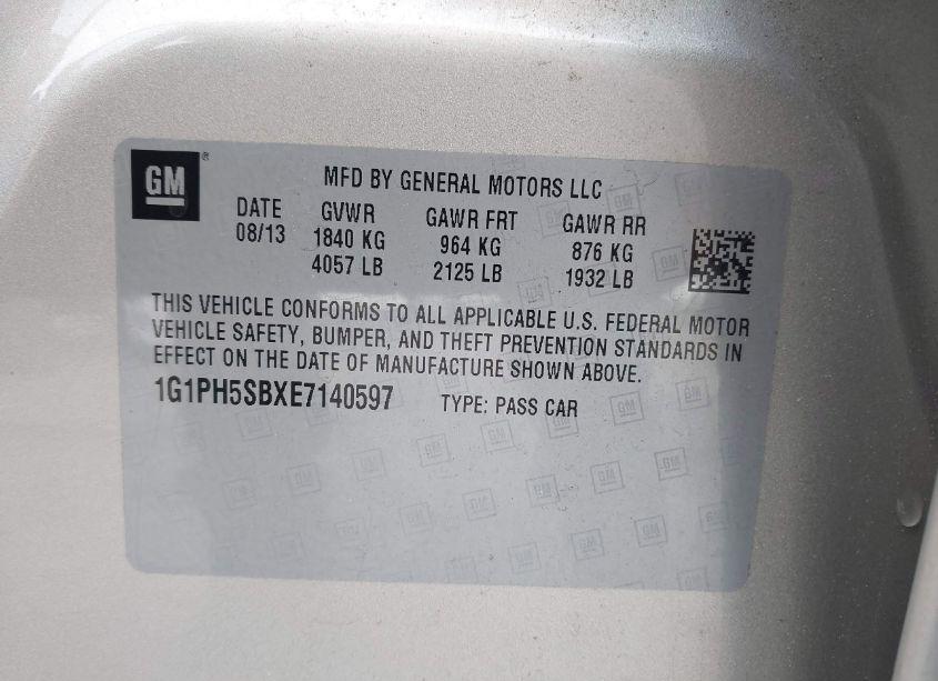 Photo 9 of 2014 Chevrolet Cruze ECO AUTO (VIN 1G1PH5SBXE7140597)