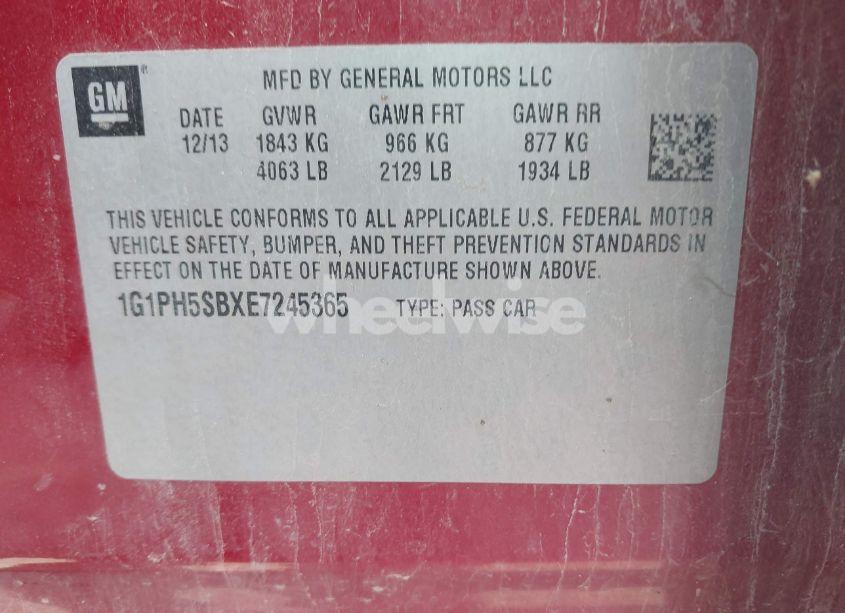 Photo 9 of 2014 Chevrolet Cruze ECO AUTO (VIN 1G1PH5SBXE7245365)