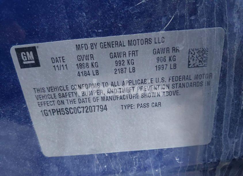 Photo 9 of 2012 Chevrolet Cruze LTZ (VIN 1G1PH5SC0C7207794)