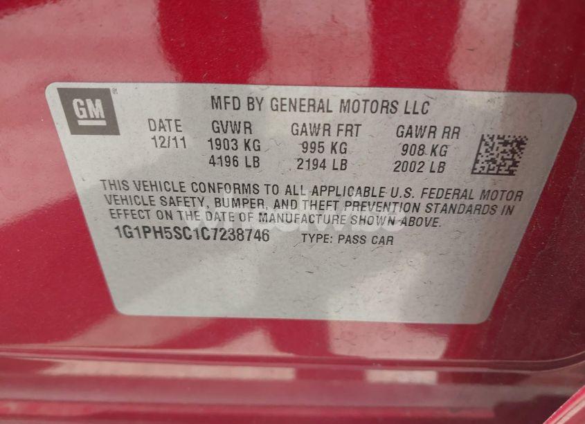 Photo 9 of 2012 Chevrolet Cruze LTZ (VIN 1G1PH5SC1C7238746)